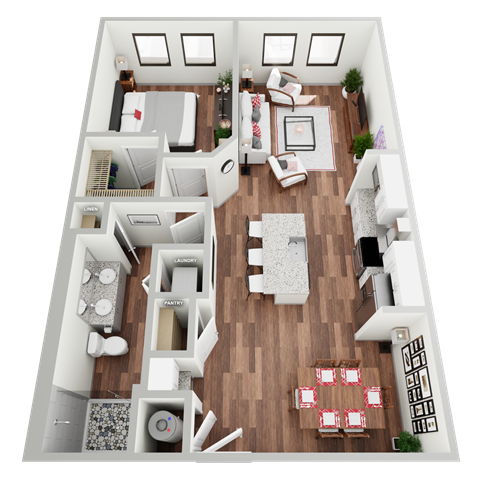 Floor plan for 1 bed, 1 bath, 822 sqft